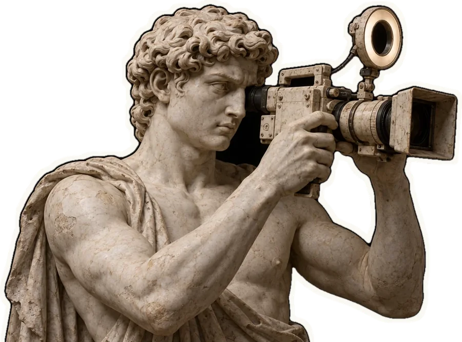 Marble Renaissance youth filming with a camera rig and ring light